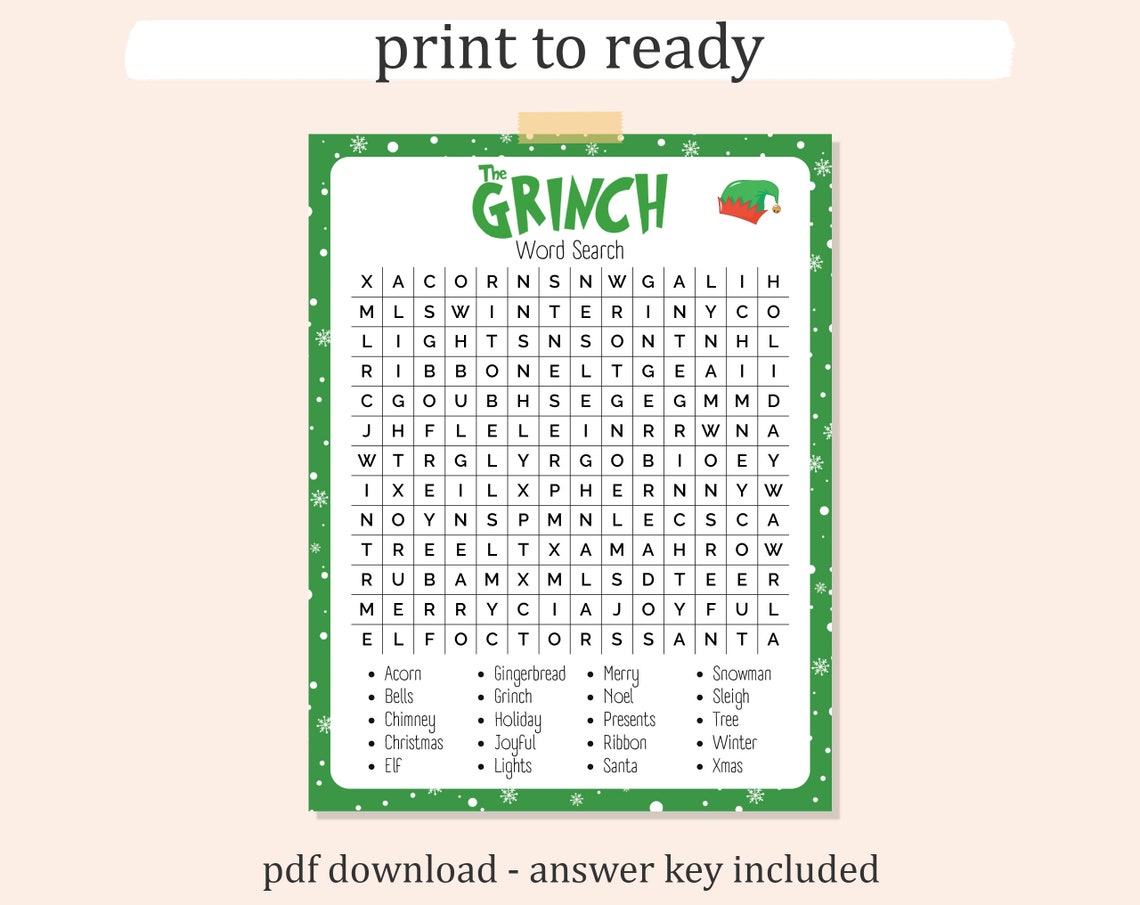 GRINCH WORD SEARCH Printable, Christmas Word Search, the Grinch ...