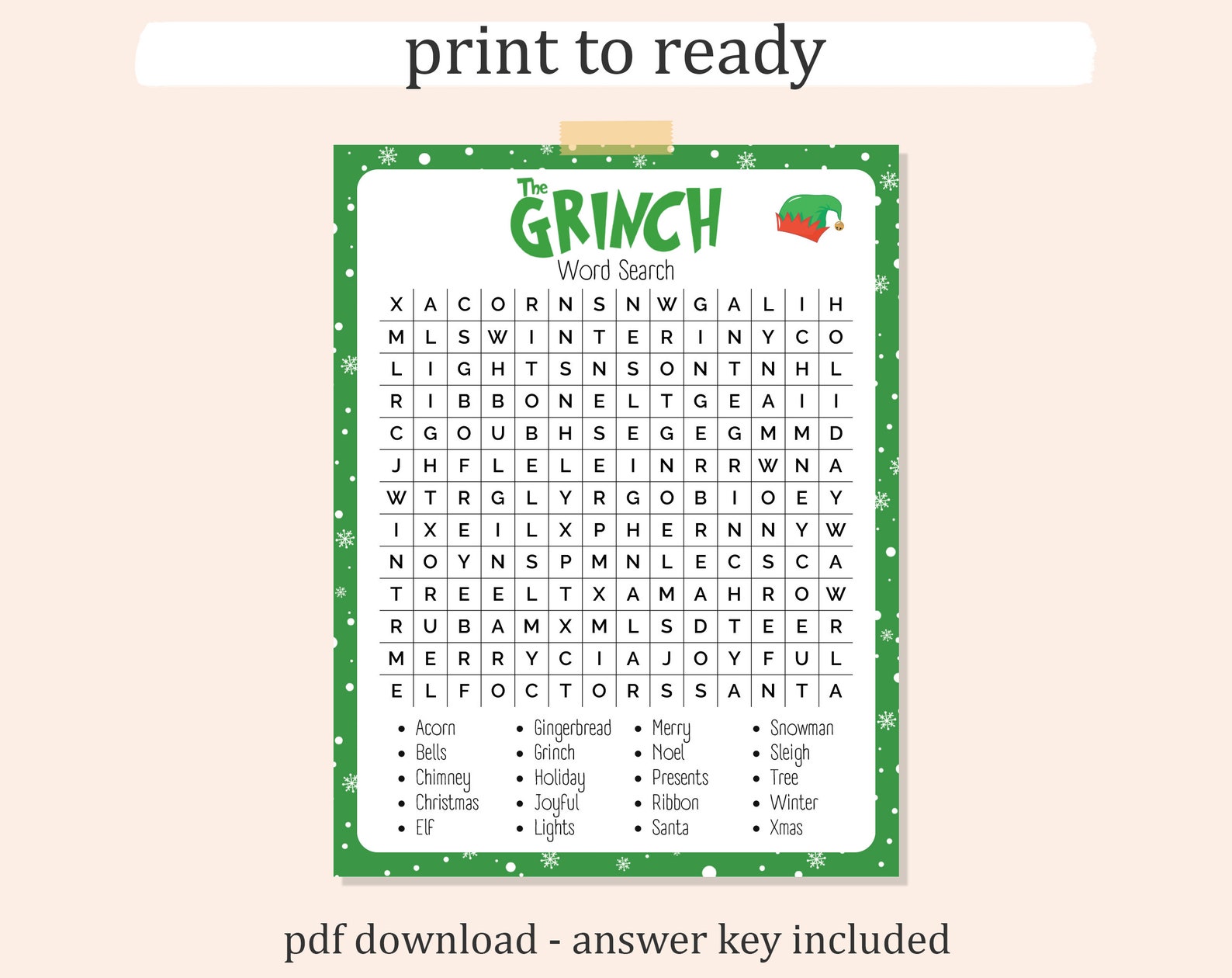 GRINCH WORD SEARCH Printable, Christmas Word Search, the Grinch ...