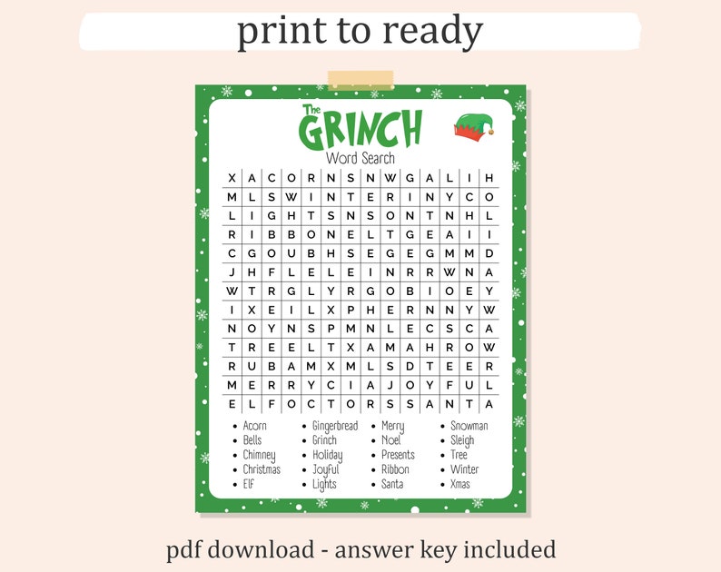 GRINCH WORD SEARCH Printable, Christmas Word Search, the Grinch ...
