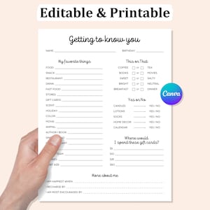 Getting To Know You Survey: Editable Printable Worksheet (US Letter, A4)
