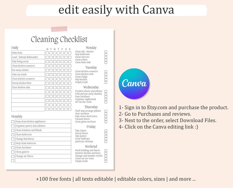Cleaning Checklist Canva Template