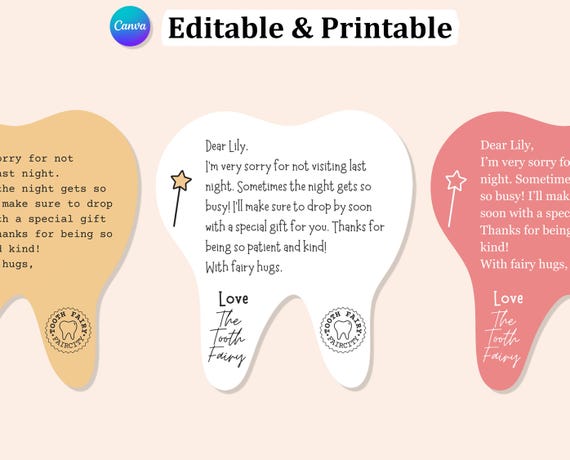 Editable Mini TOOTH FAIRY Forgot To Come LETTER, Tooth Fairy Forgot Tooth, Tooth Fairy Apology Letter, Printable Canva Tooth Fairy Card