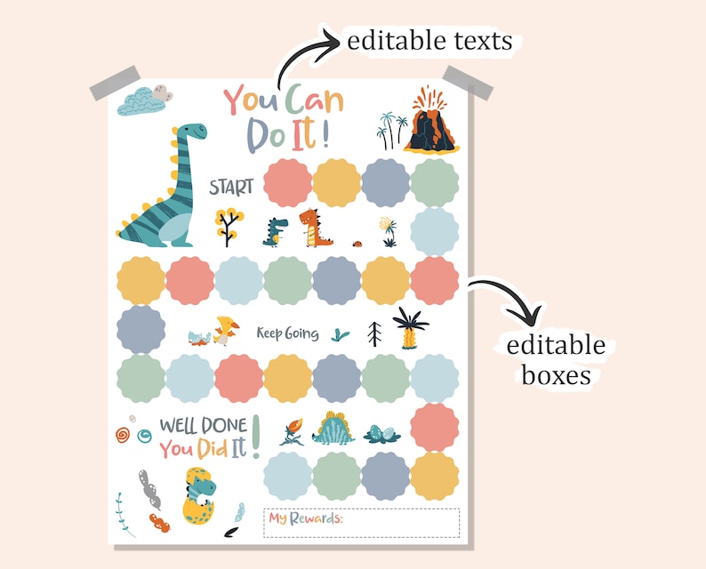 Editable Dinosaur Reward Chart for Kids (printable) - Etsy