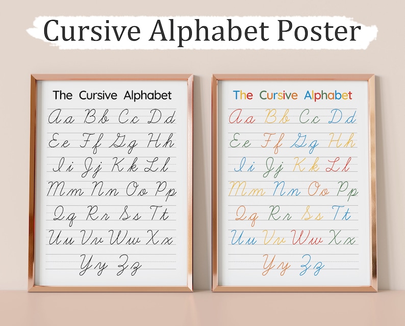 Printable cursive alphabet poster cursive handwriting chart alphabet