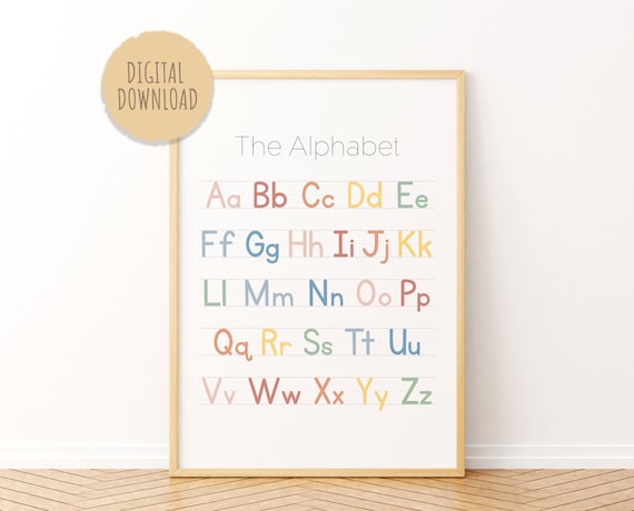 RAINBOW ALPHABET POSTER, Classroom Decor, Handwriting Chart Print, Printable Education Wall Art, Rainbow Alphabet Letters, Back to School