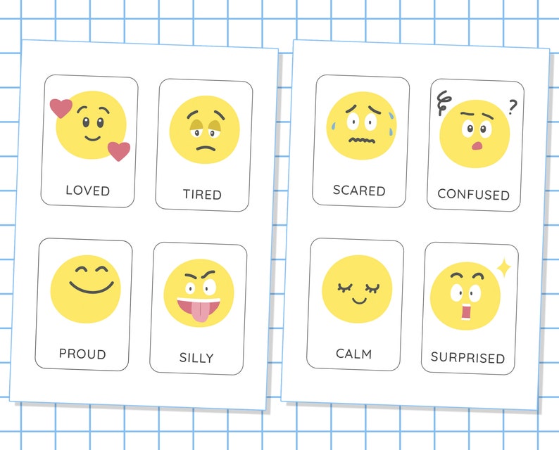 Printable Emoji Feelings Chart, Emotions Flashcards, Montessori