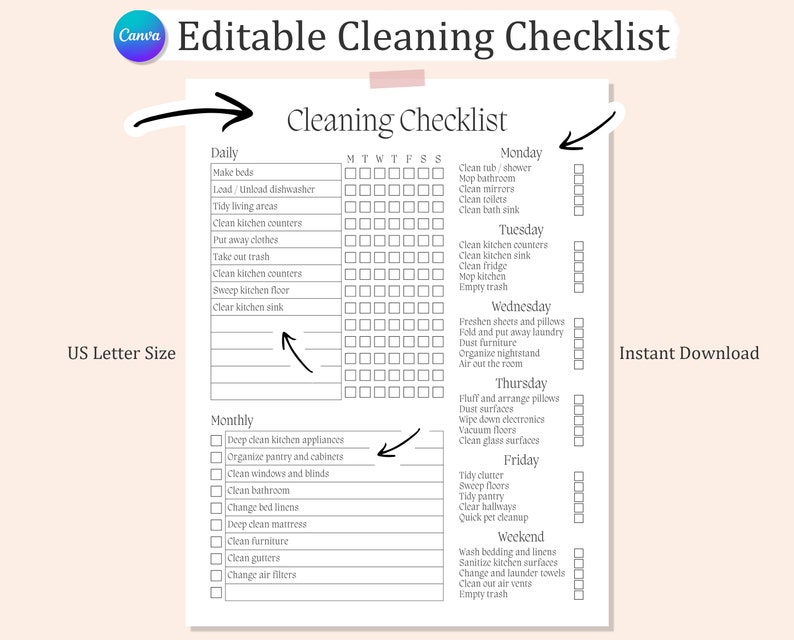 Editable Cleaning Checklist