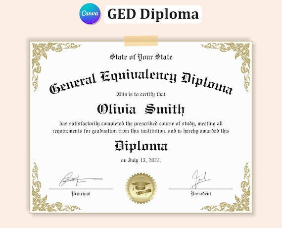 Editable GED Diploma Template, Printable High School Diploma, Home School Diploma, Diploma Replica Template, Instant Download