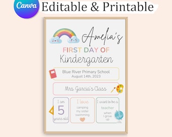 Placa editável de primeiro dia de aula: suporte fotográfico para impressão (PDF)