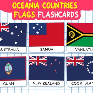 Oceania Countries Flags Flashcards: Montessori Nomenclature Cards (Digital Download)