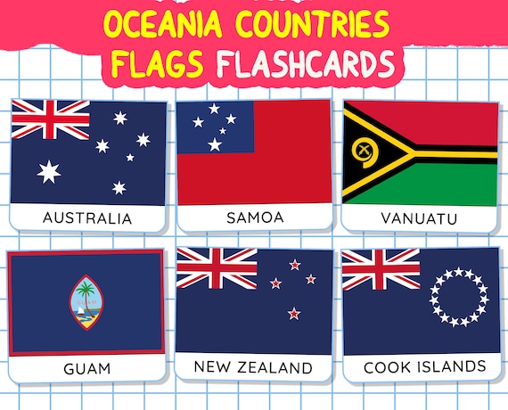 OceaniaI Countries Flags Flashcards, Australia Countries Flags Flashcards, 24 Nomenclature Cards, Montessori Flashcards, Printable Cards