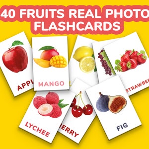 40 Fruits Real Photo Flashcards, Fruit Flashcards for Kids, Printable Montessori Cards, Fruits With Real Picture,  Preschool Flashcards