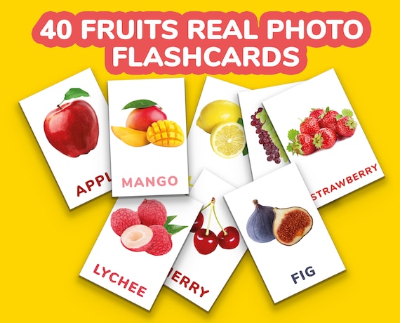 40 Fruits Real Photo Flashcards, Fruit Flashcards for Kids, Printable Montessori Cards, Fruits With Real Picture,  Preschool Flashcards