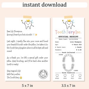 May include: A printable tooth fairy receipt template with a cute tooth fairy illustration. The receipt includes fields for the child's name, age, date the tooth was lost, and the amount paid. The template also includes a tooth chart for the child to mark which tooth was lost.