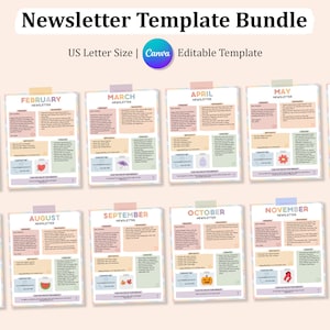 Editable Teacher Newsletter Template Bundle, PTA Templates, Monthly School Newsletter Template, 12 Month School Flyer, Canva Template