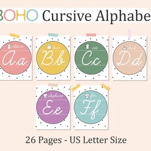ALFABETO BOHO CURSIVO, Pôsteres de alfabeto cursivo para impressão, Alfabeto cursivo neutro, Download instantâneo