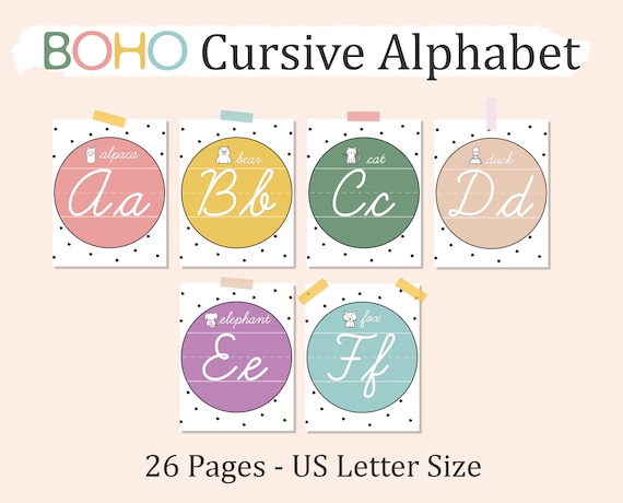 BOHO CURSIVE ALPHABET, Printable Cursive Alphabet Posters, Neutral Cursive Alphabet, Instant Download