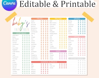 Baby First Foods Chart: Editable Tracker, Printable (Digital Download)