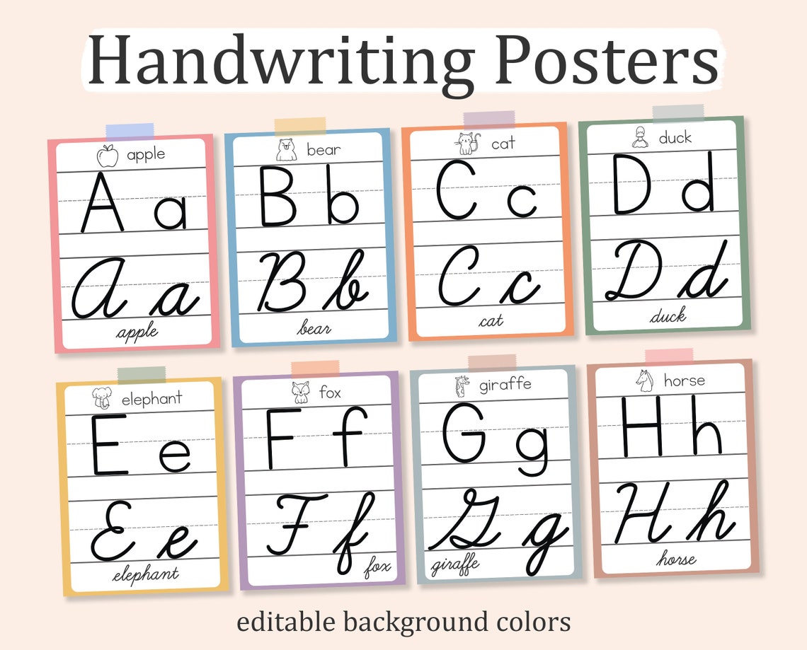 CURSIVE Handwriting ALPHABET POSTERS, Printable Classroom Decor ...