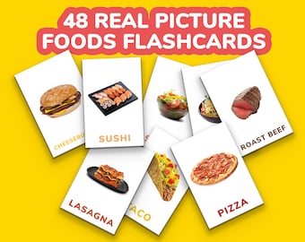 48 Real Food Picture Flashcards: Montessori Preschool Learning (Digital Download)