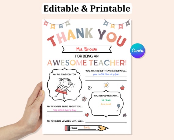 Editable Teacher Appreciation Week Gift, Printable Teacher Appreciation Coloring Page, Gifts For Teacher, Thank You Teacher Instant Download