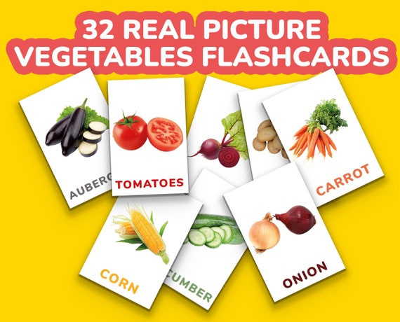 32 Real Picture Vegetables Flashcards, Montessori Vegetable Flashcards,  Printable Flash Cards, Learning Vegetables, Homeschool Printable