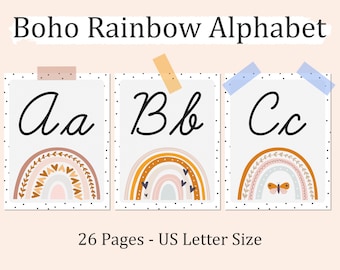 Boho Rainbow Cursive Alphabet Poster: Classroom Decor (Digital Download)