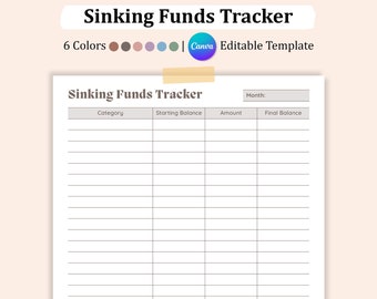 Editable Sinking Funds Tracker: Monthly Savings Printable (PDF)