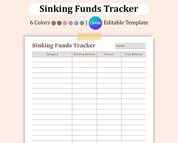 Editable Sinking Funds Tracker Printable Template, Monthly Sinking Fund Tracker, Track and Sinking Funds, Bank Sinking Funds Tracker