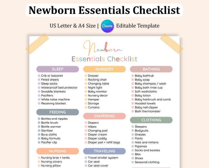 Editable Baby Essentials Checklist: Newborn Registry Template (PDF) - Etsy