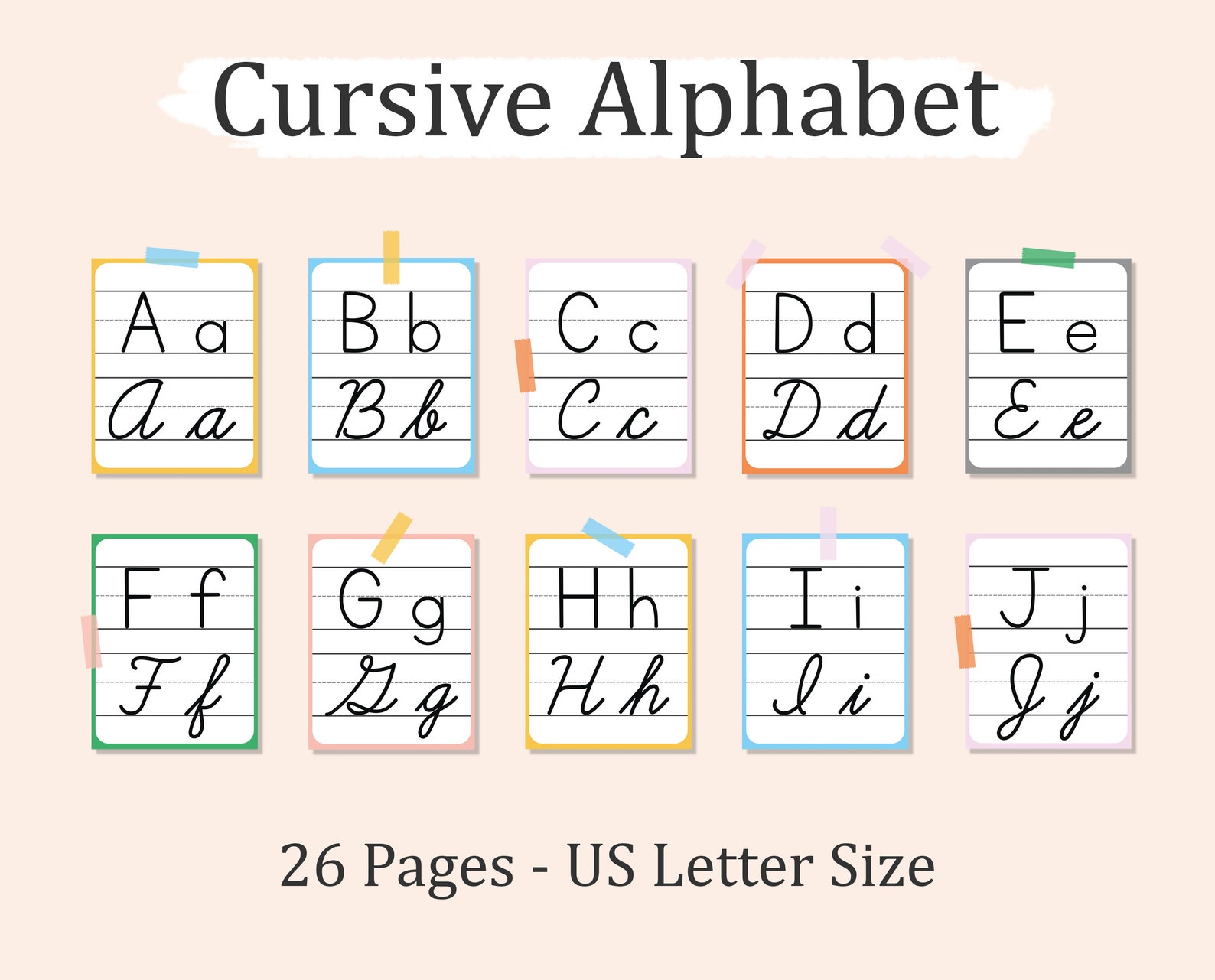 Printable CURSIVE ALPHABET CARDS, Cursive Alphabet Classroom Poster for ...