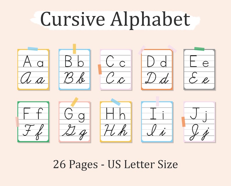 Printable CURSIVE ALPHABET CARDS, Cursive Alphabet Classroom Poster for ...
