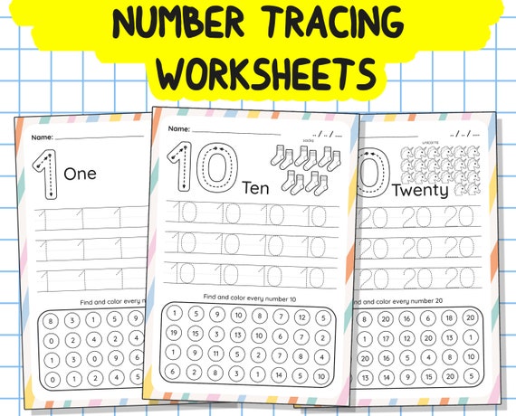 20 NUMBER TRACING WORKSHEETS and Puzzle, Traceable Numbers, Preschool Worksheets, Printable Kids Number Tracing, Handwriting Practice Pdf