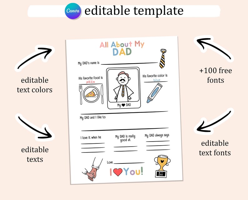 All About My Dad Questionnaire Printable, Fathers Day Coloring Card ...