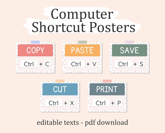 Computer Keyboard Shortcut Posters, Editable Computer Lab Posters, Printable Keyboard Shortcuts Poster, Boho Color Classroom Decor