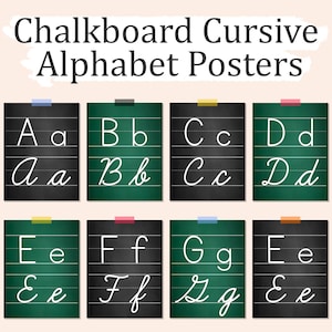Affiches alphabet tableau noir, affiche de classe alphabet cursif, alphabet cursif tableau noir, cartes murales cursives, cartes alphabet imprimables