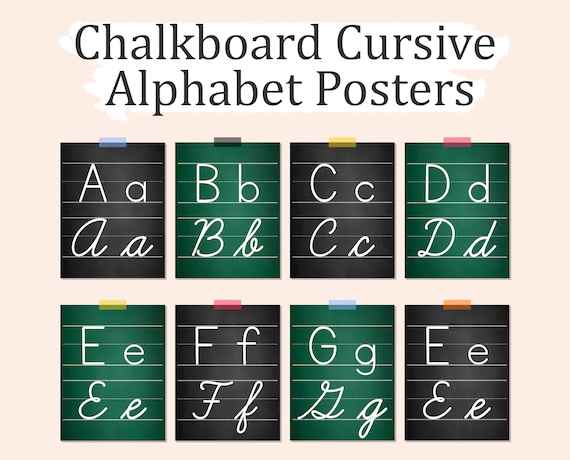 Chalkboard Alphabet Posters, Cursive Alphabet Classroom Poster, Chalkboard Cursive Alphabet, Cursive Chart Wall, Printable Alphabet Cards