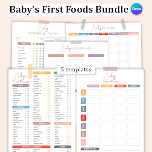Bewerkbare BABY FOOD TRACKER, Babys First Food Checklist Bundel, Afdrukbare Babys First Food Planner, Baby Meal Planner, Allergenenlogboek