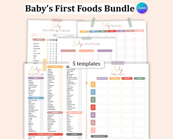 Editable BABY FOOD TRACKER, Babys First Food Checklist Bundle, Printable Babys First Food Planner, Baby Meal Planner, Allergen Log
