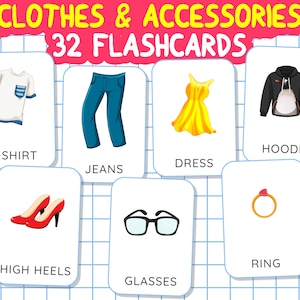 ROPA y ACCESORIOS Tarjetas didácticas, 32 tarjetas Montessori, Tarjetas didácticas, Tarjetas didácticas de nomenclatura, Tarjetas imprimibles en PDF para preescolar