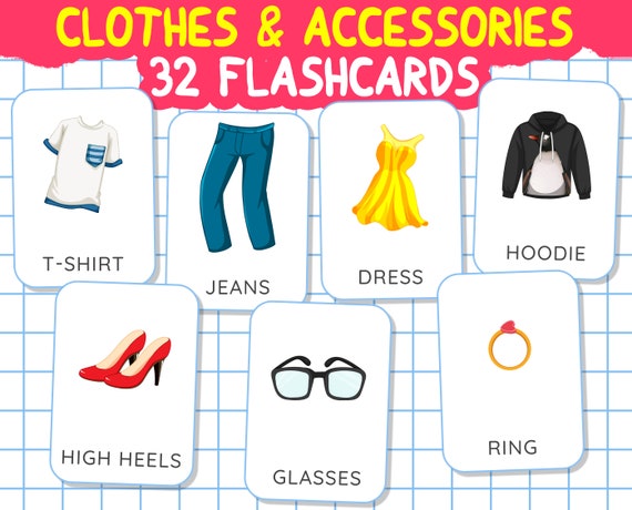 CLOTHES and ACCESSORIES Flashcards | 32 Montessori Cards | Flash Cards | Nomenclature FlashCards | Preschool Pdf Printable Cards