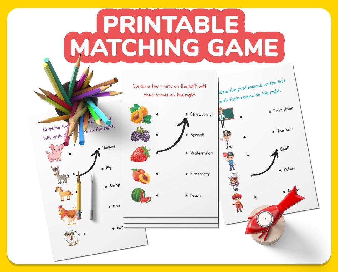 Printable Matching Game Book, Fruits Matching Game Pages, Preschool