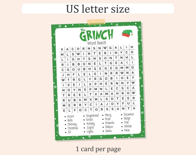 GRINCH WORD SEARCH Printable, Christmas Word Search, the Grinch ...