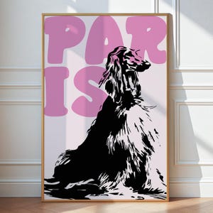 Paris City Poster, Fashionable Dog Wall Art, Afghan Hound Vintage-Inspired Paris Print, Bold Hallway Decor, Gift for Stylish Dog Moms