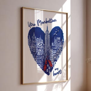 Blue Empire State Building Poster, You Manhattan My Heart Digital Print, New York City Wall Art for Travelers, Gift for NYC lovers