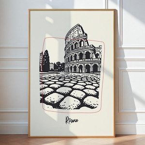 Rome Wall Art Print, Minimalistic Colosseum Poster, Modern Travel Artwork, Retro Italy Poster, Minimalist Home Decor, Digital Download