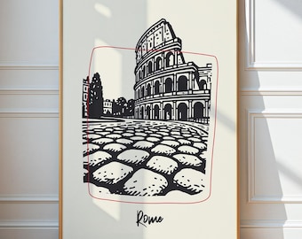 Rome Wall Art Print, Minimalistic Colosseum Poster, Modern Travel Artwork, Retro Italy Poster, Minimalist Home Decor, Digital Download