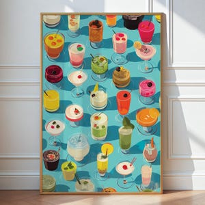 Colorful Cocktail Wall Art Print, Retro Cocktail Bar Decor, Fun Drink Illustration Poster, Gift for Cocktail Lover, Party Bar Decor