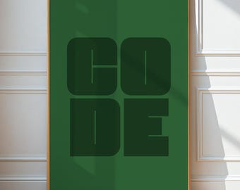 Pôster divertido de desenvolvedor, decoração nerd de escritório de ciência da computação, arte de parede de programação, impressão digital de codificação, piada de engenheiro de software, pôster "CODE"