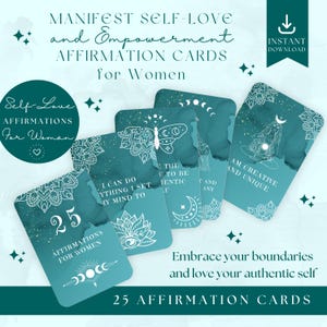 Positieve affirmatiekaarten voor vrouwen - groenblauw - manifest zelfliefde en empowerment voor dagelijkse inspiratie - direct downloaden - afdrukbare pdf